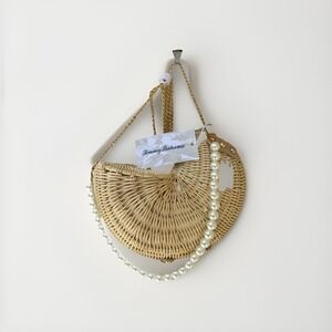 Haute Hippie Conch Nautilus wicker raffia pearl crossbody preppy viral bag